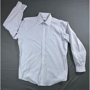 Brooks Brothers Regent Dress Shirt Mens 17 35 Blue Orange Stripe Supima Non-Iron